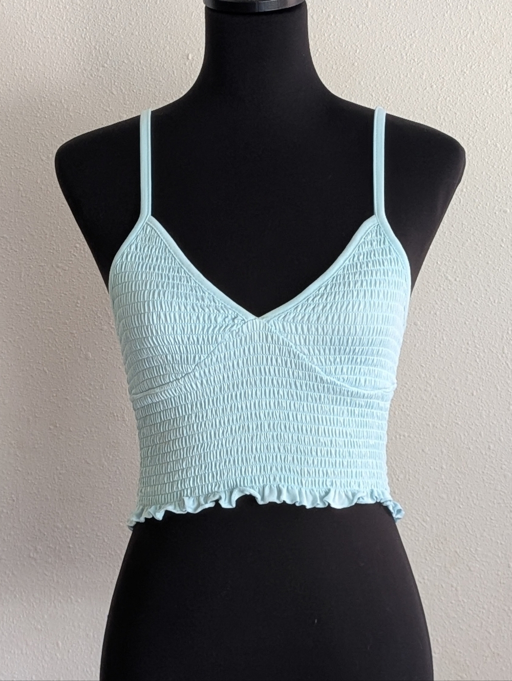 Pastel Blue Smocked V-Neck Cami Top